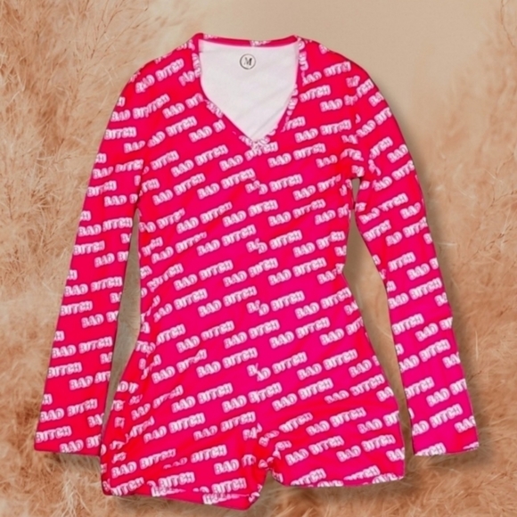 Women's Pink Rompers Size S & XS Button Up "Bad B*" - Picture 1 of 4